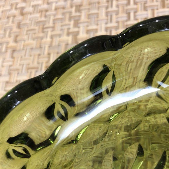 Vintage Anchor Hocking Avocado Green Oval Thumbprint Pattern Divided Relish Dish - Picture 6 of 10